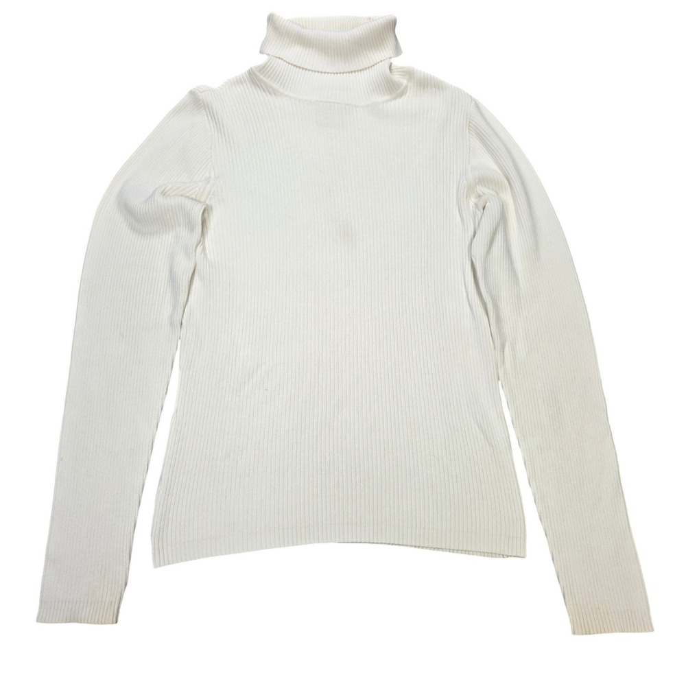 Vintage Gap Ribbed Turtleneck Sweater Women's Size L Cream White Stretch Cotton